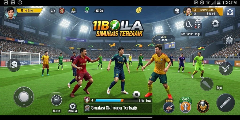 Tampilan gameplay seru di 11BOLA dengan manajemen tim sepak bola.