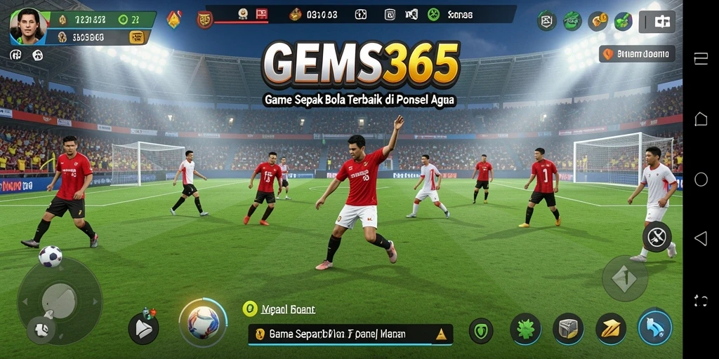 Tampilan gameplay mendebarkan GEMS365 dengan aksi sepak bola yang intens.