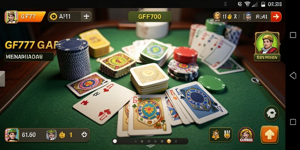 Screenshot gameplay GF777 menampilkan kartu Gaple dalam suasana kompetitif.