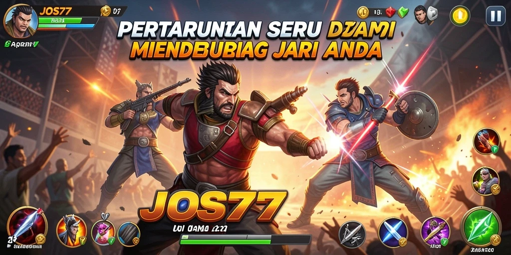 Screenshot menampilkan pertarungan seru antar karakter dalam JOS77.