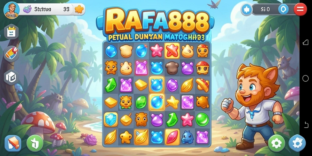 Tampilan menarik permainan Match-3 RAFA88 saat mencocokkan permata.
