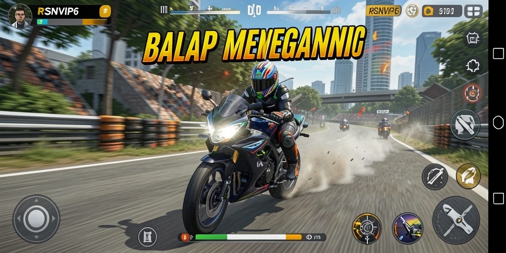 Gameplay mendebarkan dari RSNVIP6 dengan sepeda motor balap.