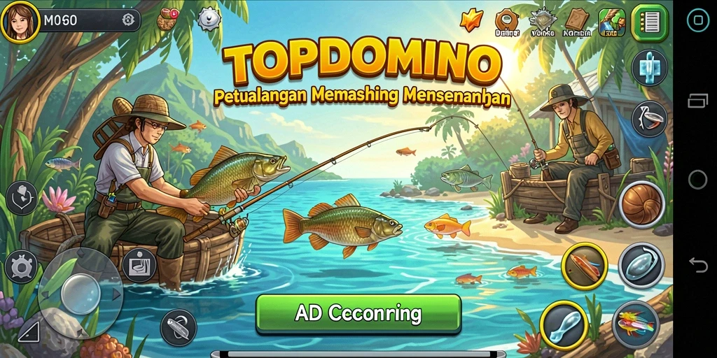 Screenshot gameplay menunjukkan aksi seru memancing di <strong>TOPDOMINO</strong>.