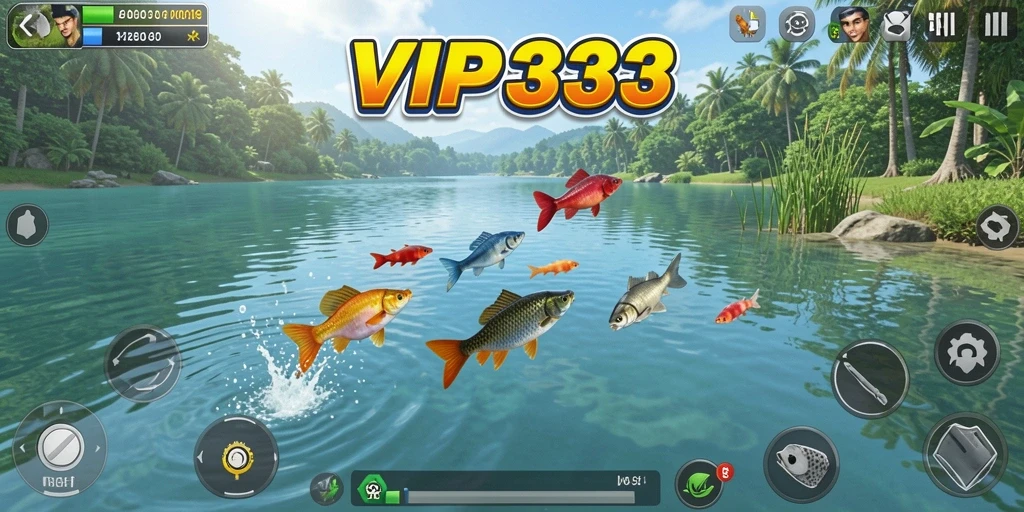 Tampilan gameplay seru dengan berbagai lokasi dan jenis ikan.