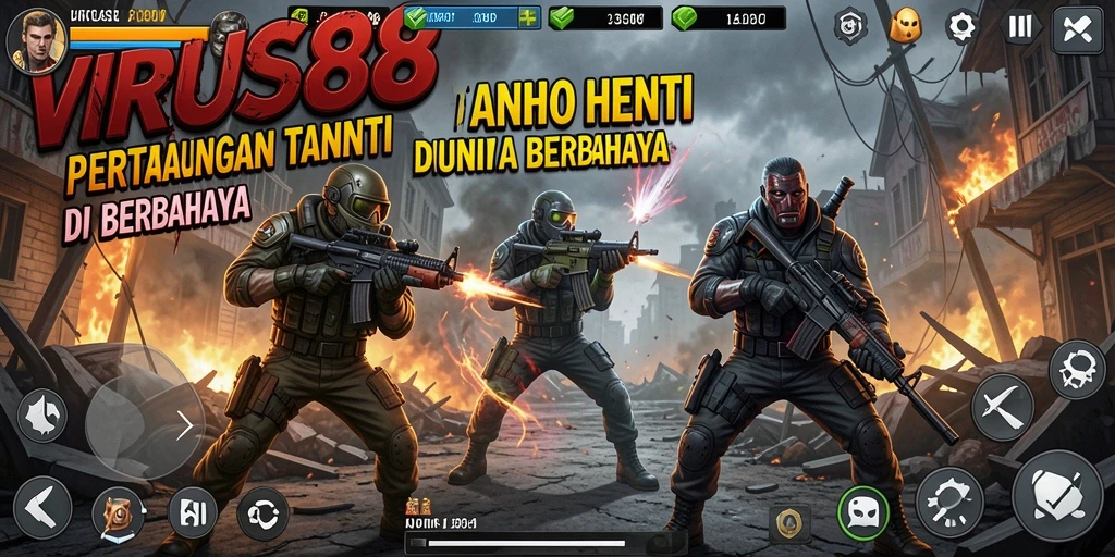 Tampilan gameplay seru dengan aksi tempur mendebarkan di VIRUS88.