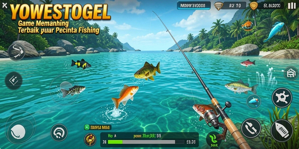 Tampilan gameplay YOWESTOGEL yang memukau saat memancing.