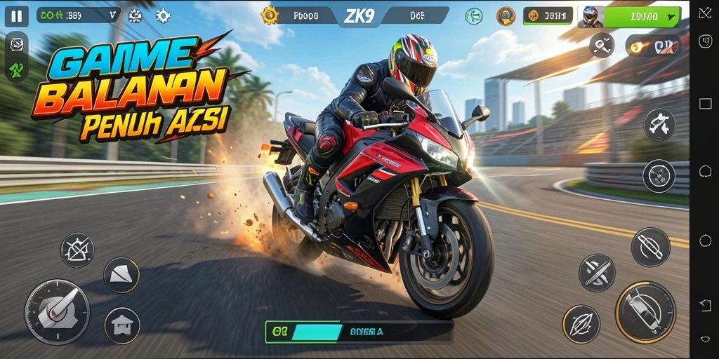 Gambaran aksi balapan motor yang mendebarkan di ZK9.